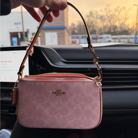 Coach Handbags - Coach Pink Signature Mini Wristlet Shoulder Bag